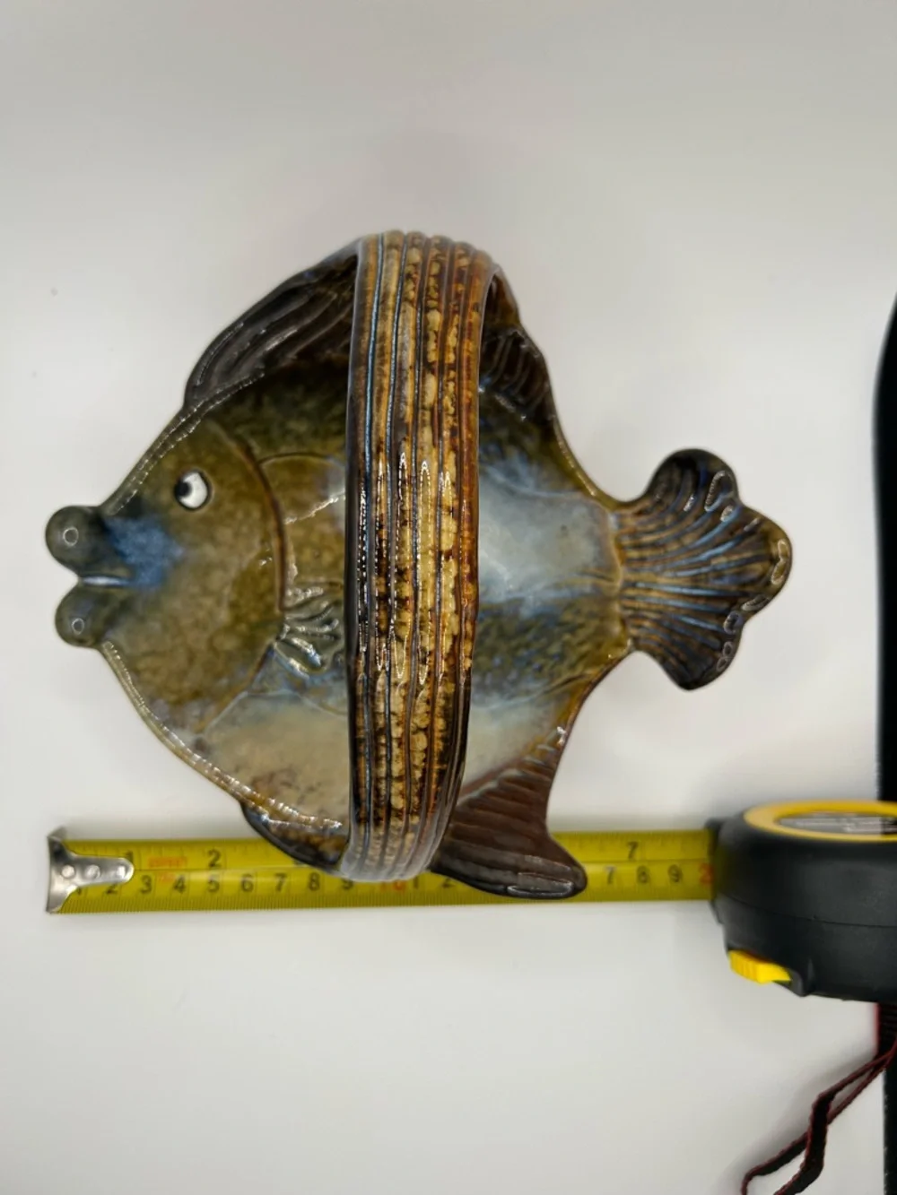 Vintage Handcrafted Ceramic Fish Bowl - Olive Green and Brown